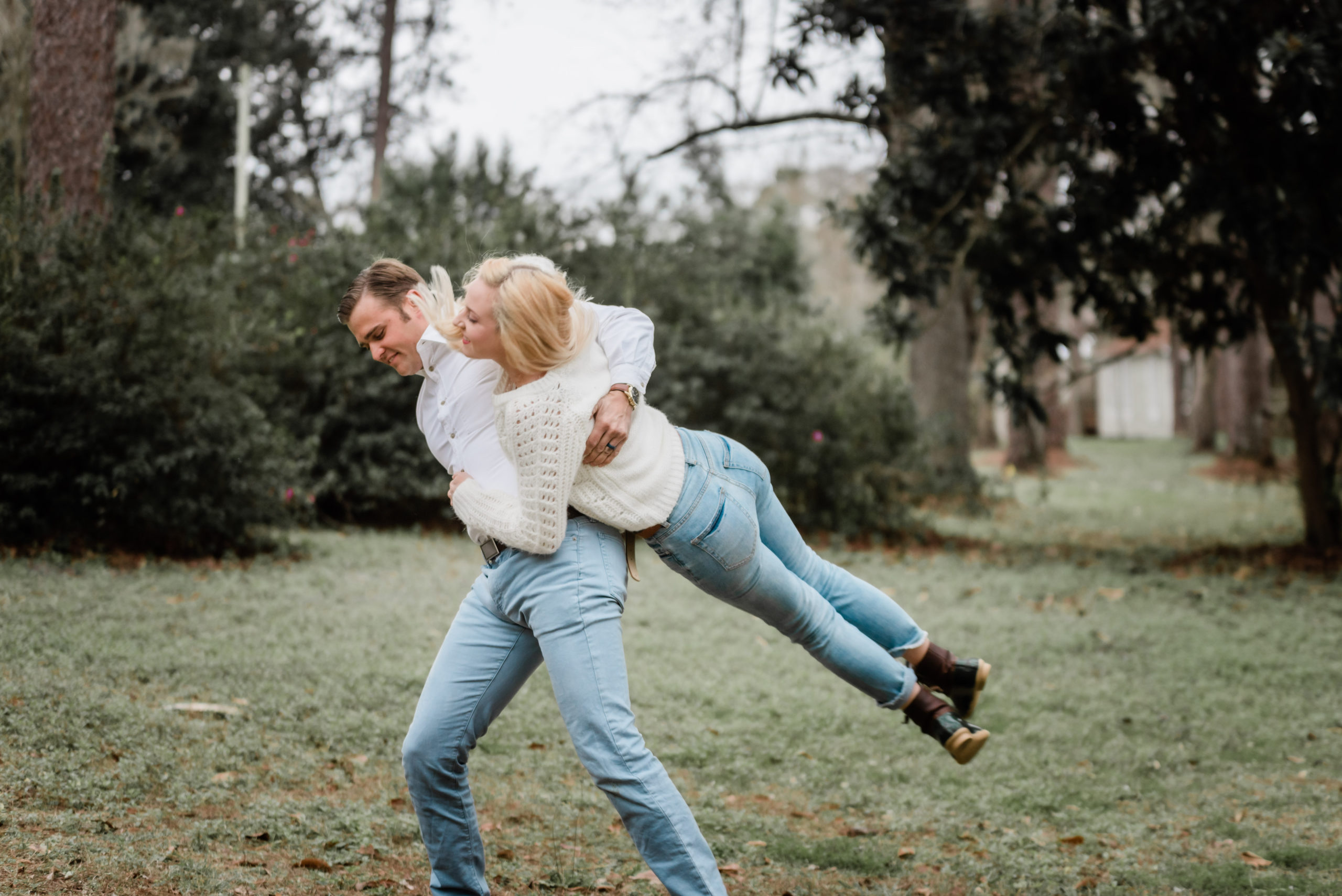 fun couples engagement photos at heritage park and gardens in live oak Florida by Black tie and co